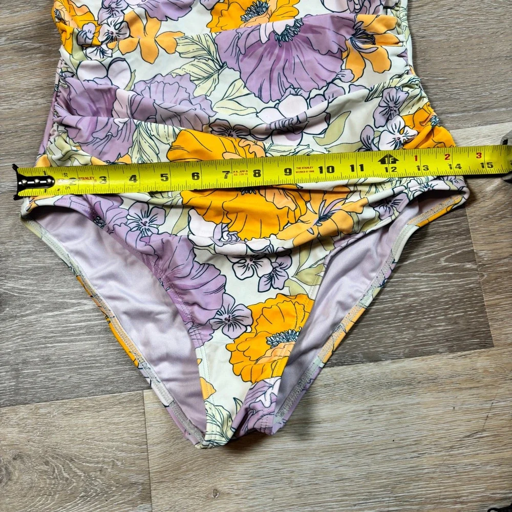 Cupshe Womens‎ Floral High Neck One Piece Swimsuit Lavender Yellow Small